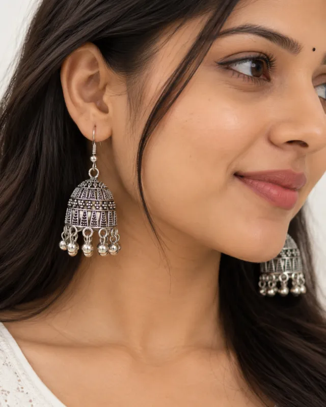 Classic Dome Jhumka Earrings — worn by a model