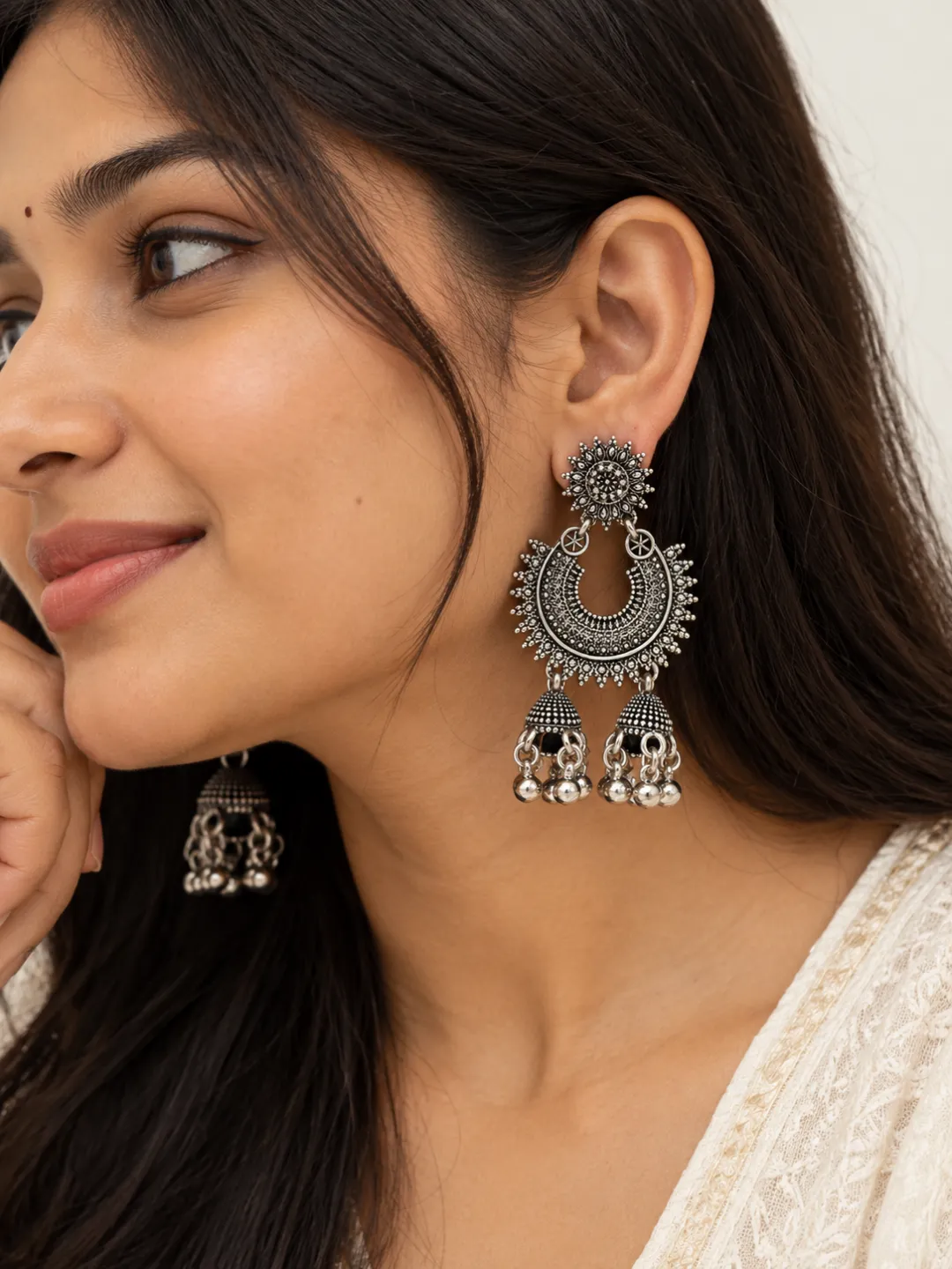 Chandbali Jhumka Earrings — worn by a model
