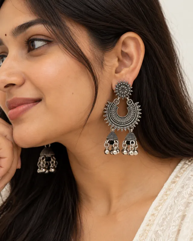 Chandbali Jhumka Earrings — worn by a model
