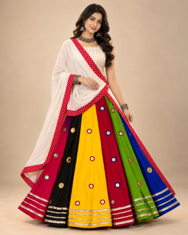Five-Colour Panelled Mirror Work Chaniya Choli — Women's Garba outfit, photo 2