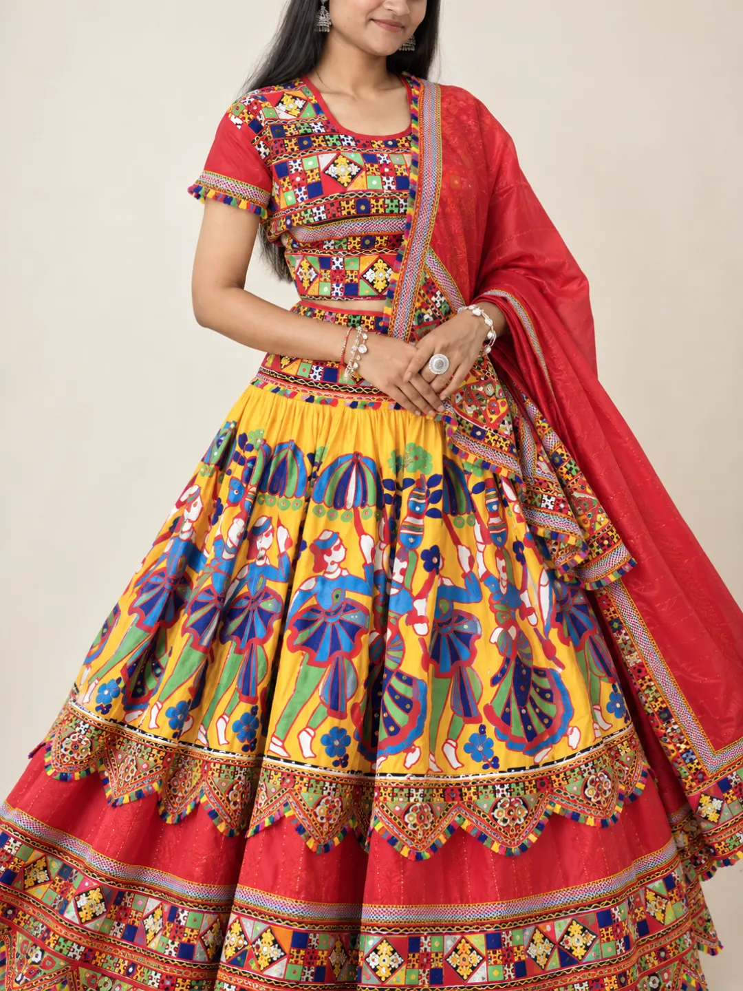 Red & Yellow Floral Print Chaniya Choli