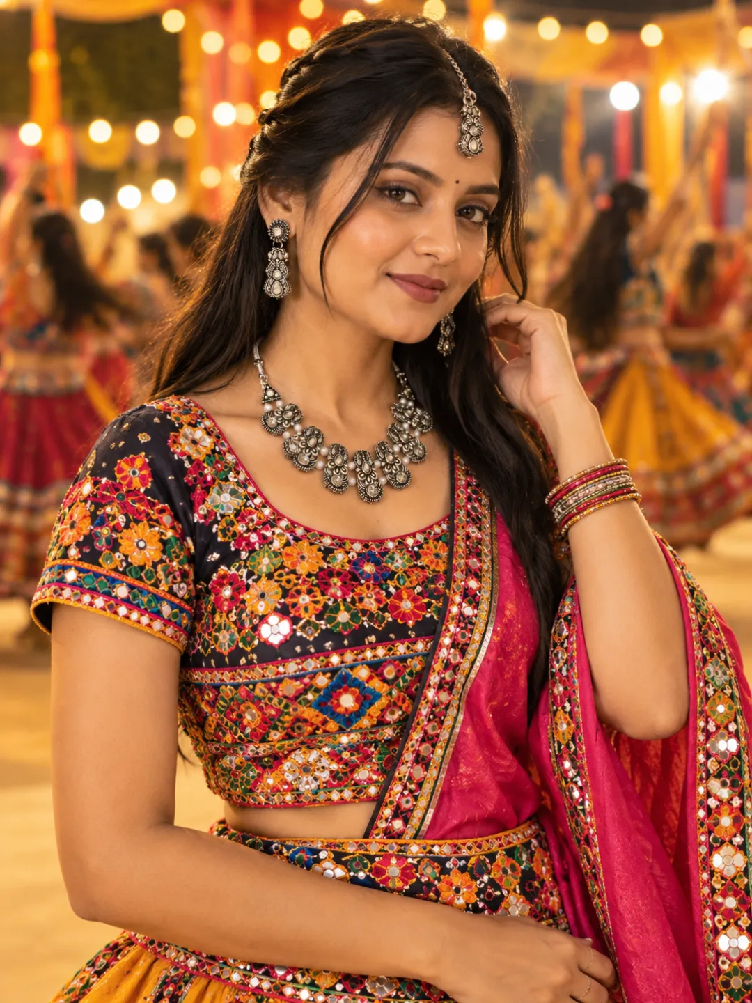 Oxidised Stone Choker Necklace — styled on a Garba night