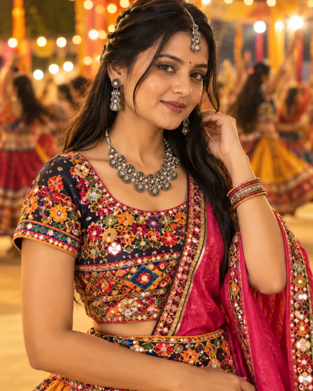 Oxidised Stone Choker Necklace — styled on a Garba night