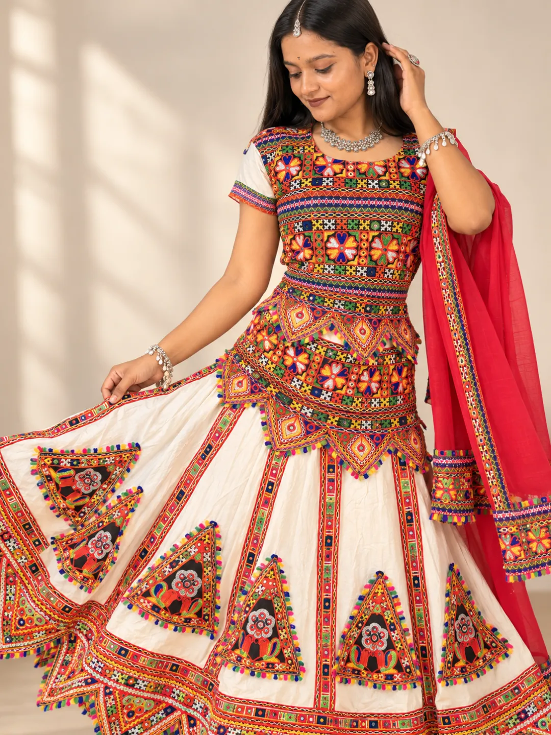 Ivory Mirror Work Chaniya Choli