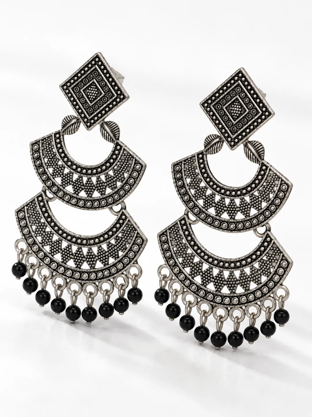 Chandbali Earrings with Black Beads — pair shown together