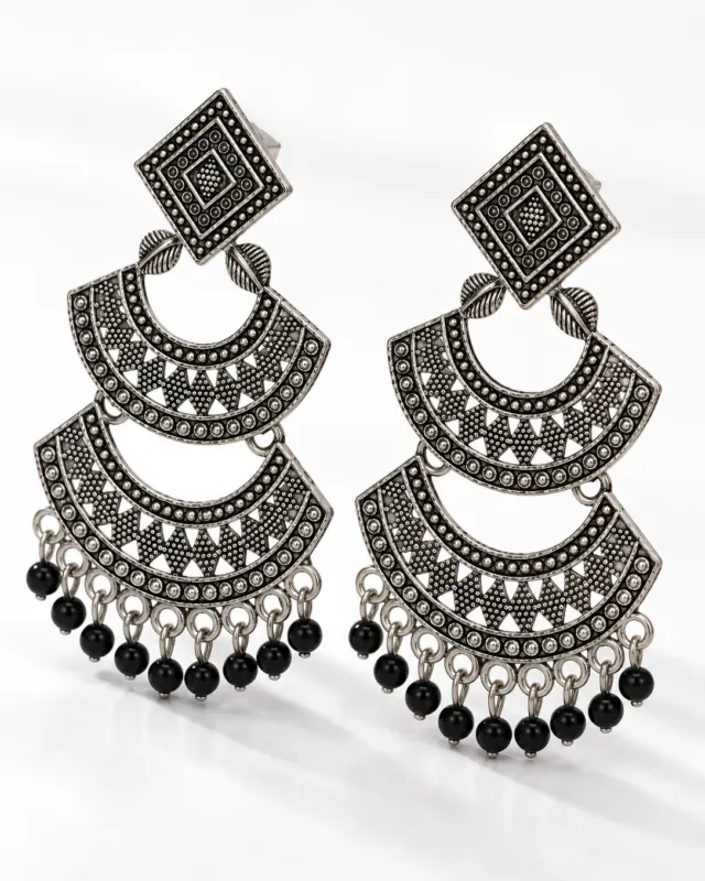 Chandbali Earrings with Black Beads — pair shown together