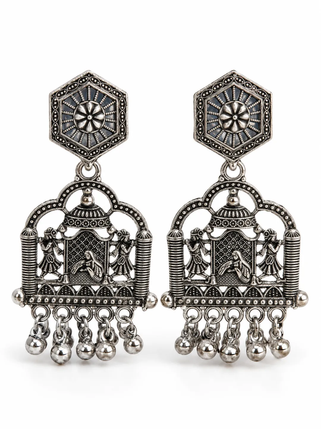 Temple Arch Oxidised Earrings — pair shown together