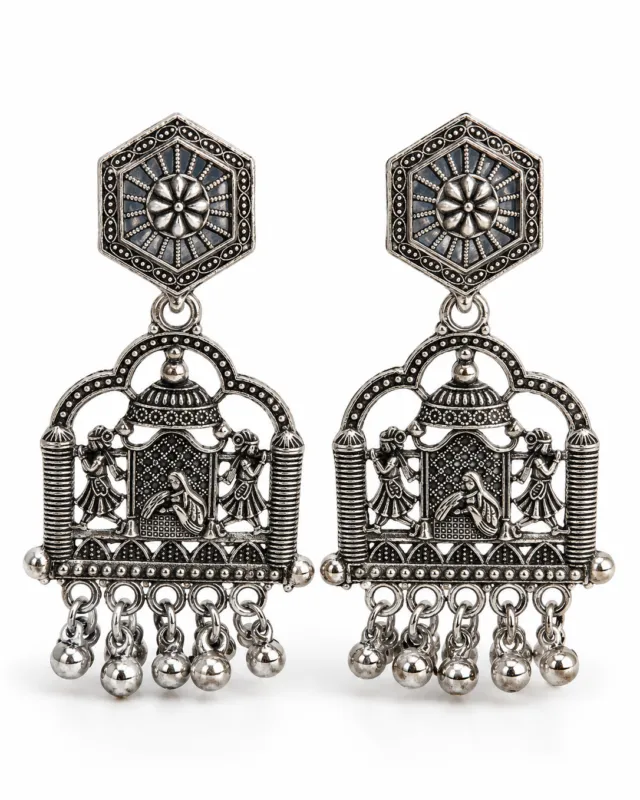 Temple Arch Oxidised Earrings — pair shown together