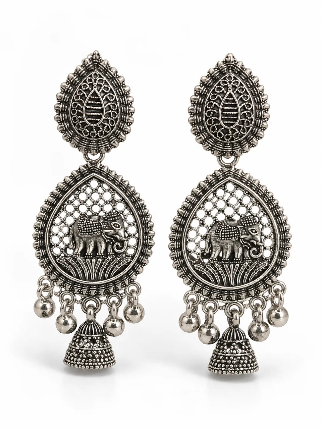 Elephant Motif Jhumka Earrings — pair shown together