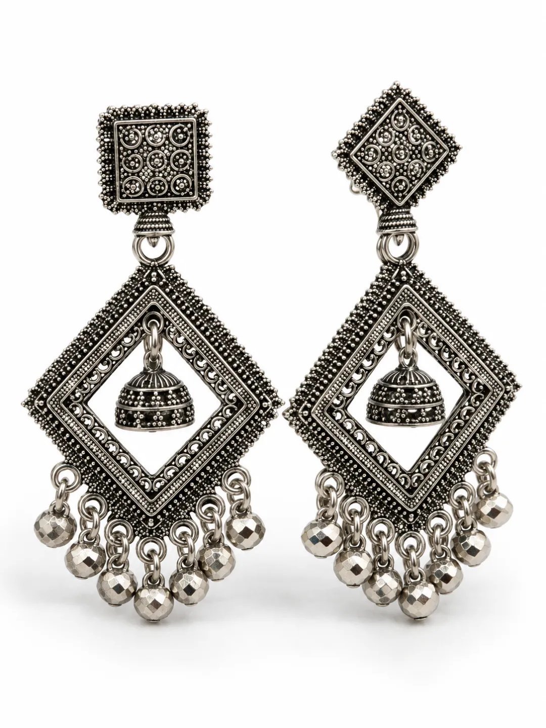 Diamond Frame Jhumka Earrings — pair shown together