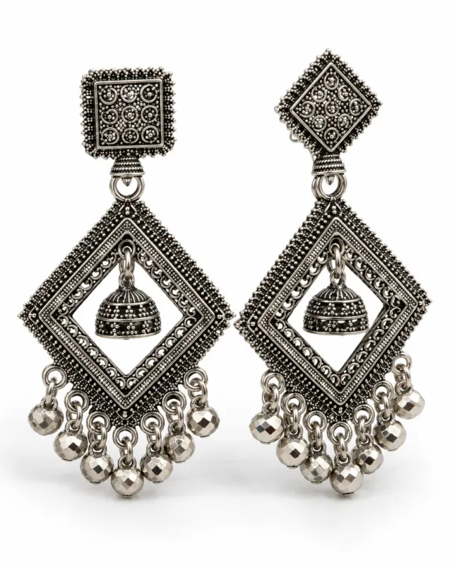 Diamond Frame Jhumka Earrings — pair shown together