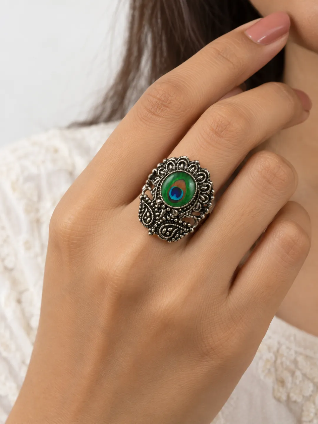 Peacock Eye Statement Ring — worn on the hand
