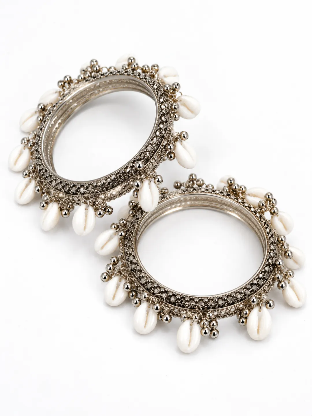 Cowrie Shell Oxidised Bangles — pair shown together