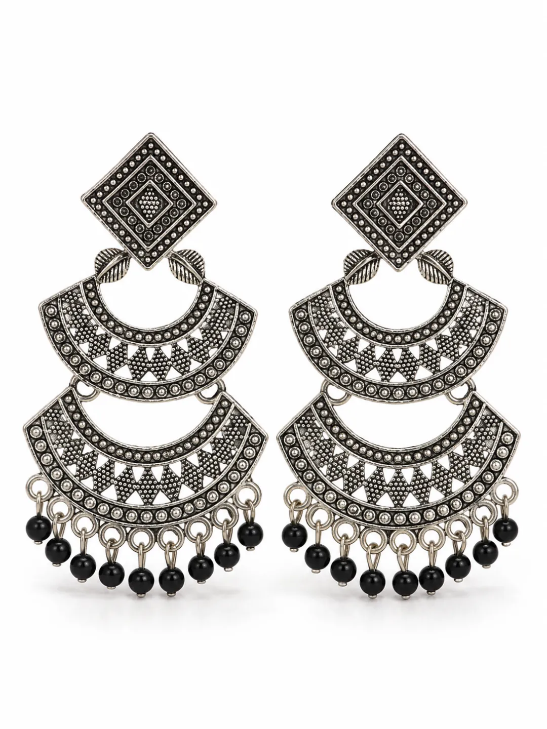 Chandbali Earrings with Black Beads — close-up of the bead drops