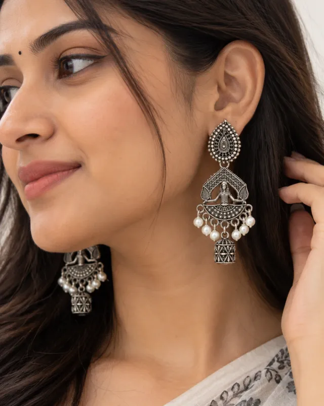 Temple Jhumka with Pearl Drops — worn by a model