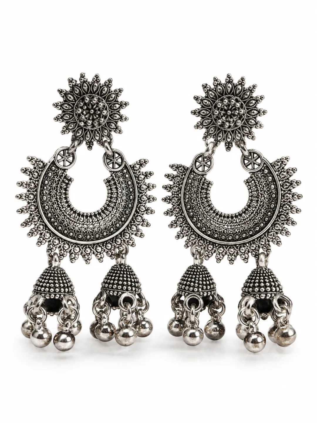 Chandbali Jhumka Earrings — close-up of the filigree work