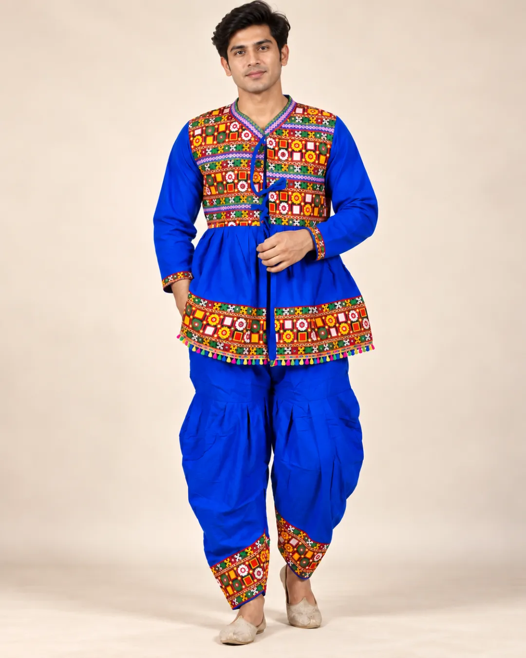 Royal Blue Embroidered Kediyu Set — standing, front view