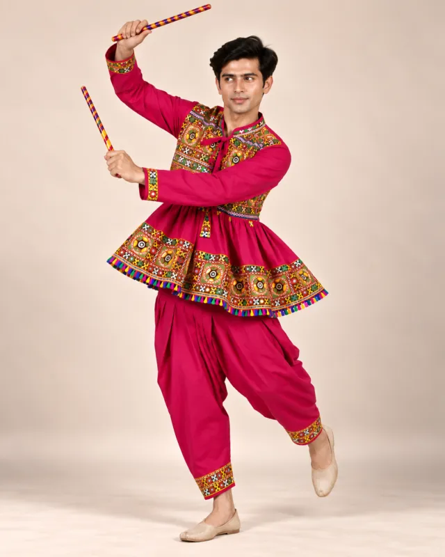 Magenta Embroidered Kediyu Set — dandiya pose