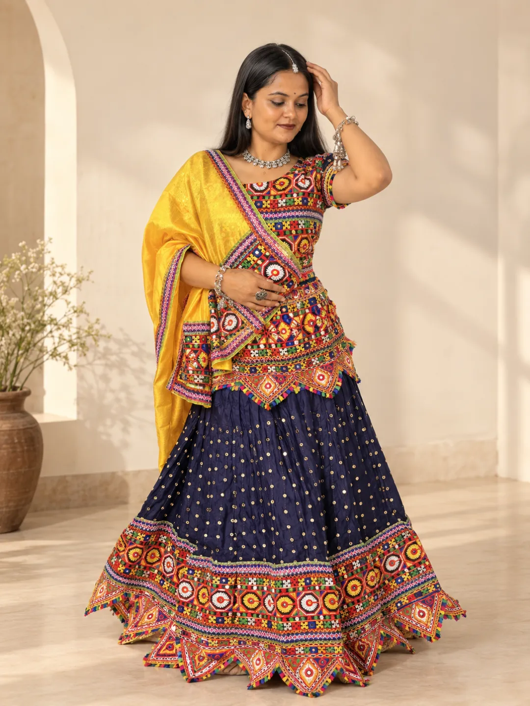 Navy Blue Mirror Work Chaniya Choli
