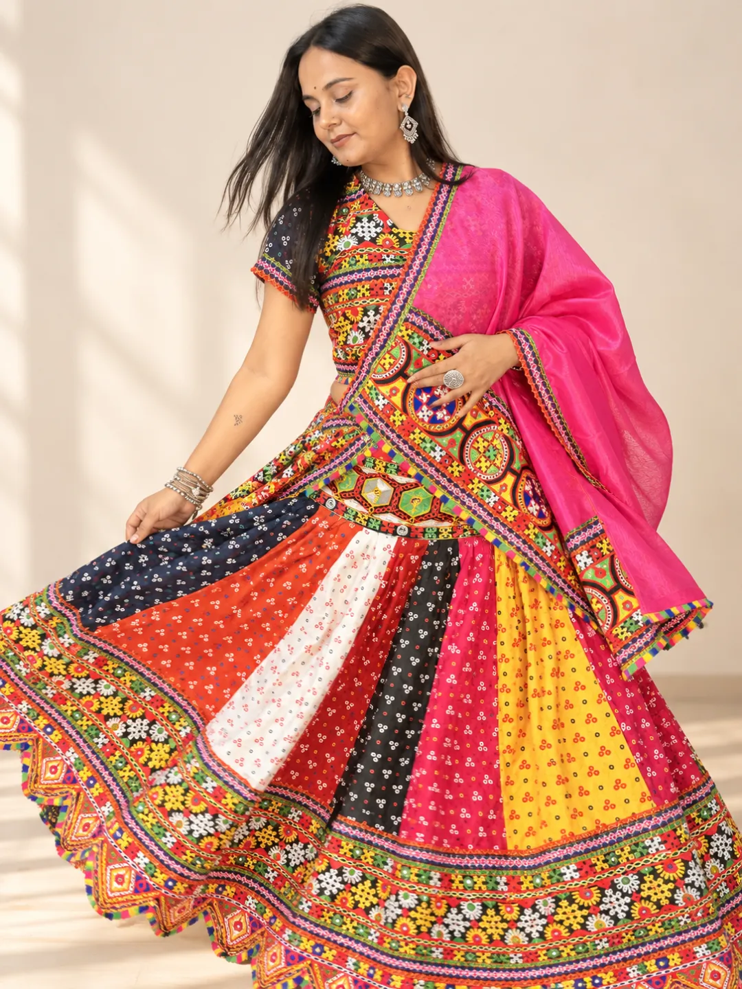 Multicolour Panelled Bandhani Chaniya Choli