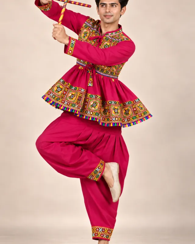Magenta Embroidered Kediyu Set — dancing on one leg