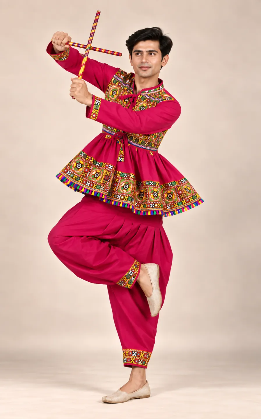 Magenta Embroidered Kediyu Set — dancing on one leg
